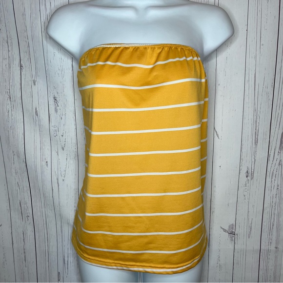 SHEIN Tube Top Women’s Medium Yellow & White Striped Casual - Picture 1 of 4